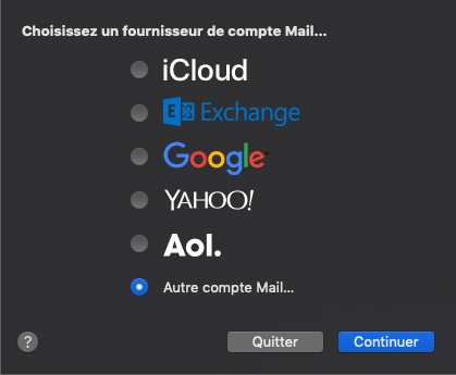 Type de compte sélectionné